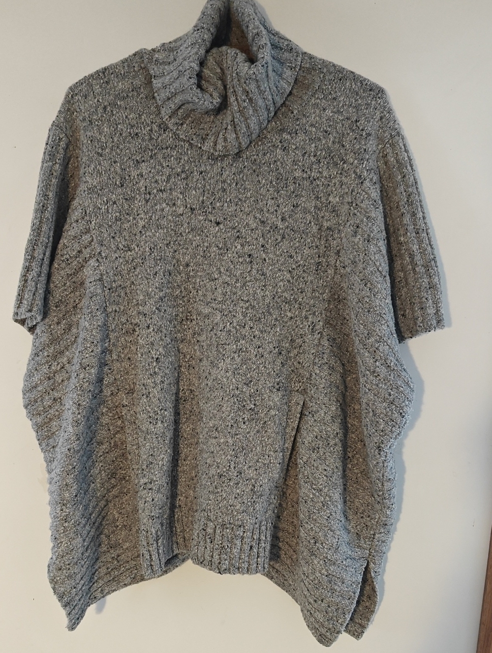 Athleta Heathered Gray Wool-blend Knit Poncho Sweater